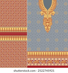 digital  kurti  front part and seleev illustrator vector design