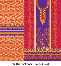 digital  kurti  front part and seleev illustrator vector design