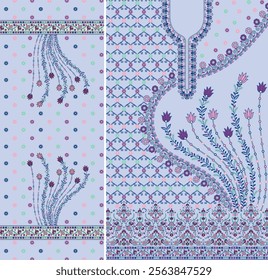 Digital  Kurti  Front Part and Seleev Illustrator Vector Design