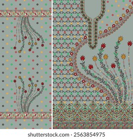 Digital  Kurti  Front Part and Seleev Illustrator Vector Design