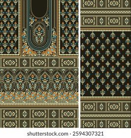 Digital Kurti Front Part and Seleev Illustrator Vector Design