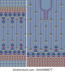 Digital  Kurti  Front Part and Seleev Illustrator Vector Design