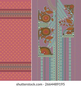 Digital  Kurti  Front Part and Seleev Illustrator Vector Design