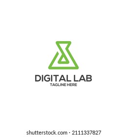 Plantilla de logotipo de laboratorio digital. Diseño de vectores de frasco químico. logotipo de laboratorio de letras