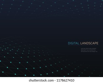 Digital landscape. Abstract vector wireframe background. 3d technology illustration for presentations and polygraphy products