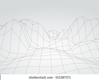 Digital landscape. Abstract vector wireframe background. 3d technology illustration for presentations and polygraphy products