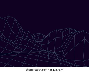 Digital landscape. Abstract vector wireframe background. 3d technology illustration for presentations and polygraphy products