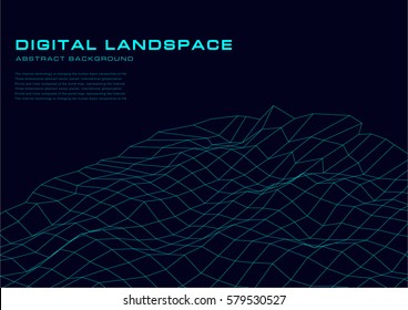 Digital landscape. Abstract vector wireframe background.Technology abstract vector background