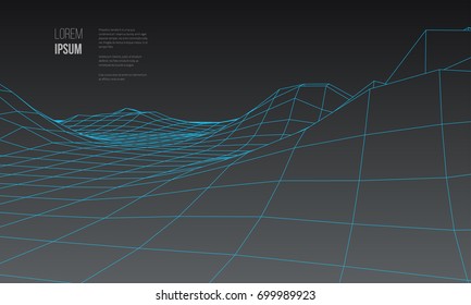 Digital landscape. Abstract vector wireframe background. 3d technology illustration for presentations and polygraphy products