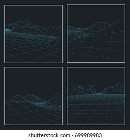 Digital landscape. Abstract vector wireframe background. 3d technology illustration for presentations and polygraphy products