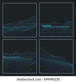 Digital landscape. Abstract vector wireframe background. 3d technology illustration for presentations and polygraphy products