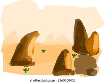 Digital landscape art painting canyon. Desert vector illustration. 
