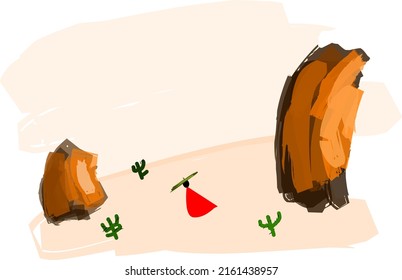 Digital landscape art painting. Traveler in the desert illustration. 