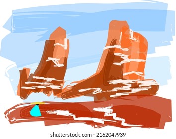 Digital Landscape Art Painting Traveler In The Snowy Canyon. Vector Eps Format. 