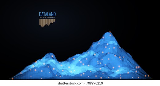 Digital landscape. Big data design concept. Chart in blue tone with glowing digits.