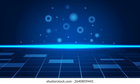 Digital landscape with lights on horizon  futuristic science Digital technology background.