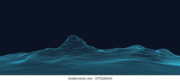 ЗD digital landscape made of triangle mesh. Abstract technology illustration.