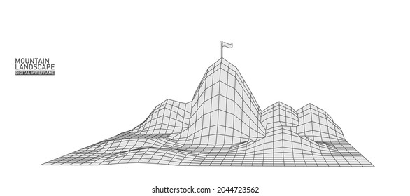 Audífono abstracto de montaña de paisaje digital. concepto de ilustración de malla de malla de malla de malla de malla de malla de malla alambre 3D. Fondo del vector