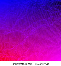 Digital landscape with mountains or clouds made of line grid in futuristic technology or science style