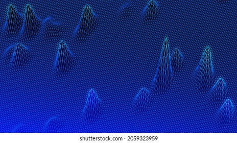 Digital landscape with mountains or clouds made of triangular line grid