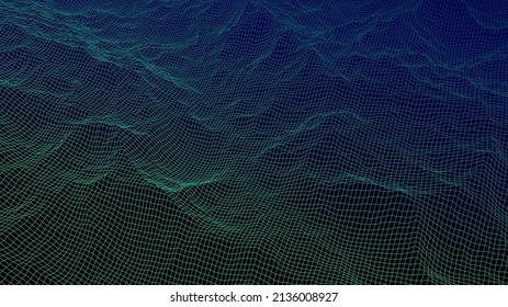 Digital landscape with mountains or clouds made of line grid