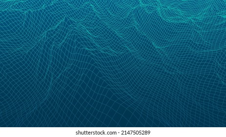 Digital landscape with mountains or clouds made of line grid