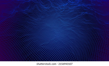 Digital landscape with mountains or clouds made of line grid