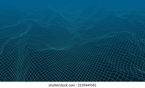 Paisaje digital con montañas o nubes hechas de cuadrícula de líneas