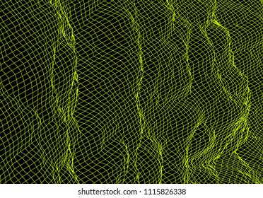 Digital landscape with mountains made of line grid in futuristic technology or science style