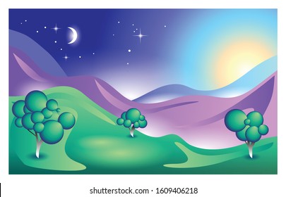 Digital landscape scenery with trees and mountains