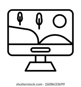 Digital Landscape Vector Line Icon Design
