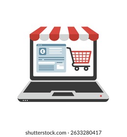 Digital Laptop Featuring E Commerce Site and Shopping Cart for Modern Online Retail Solutions