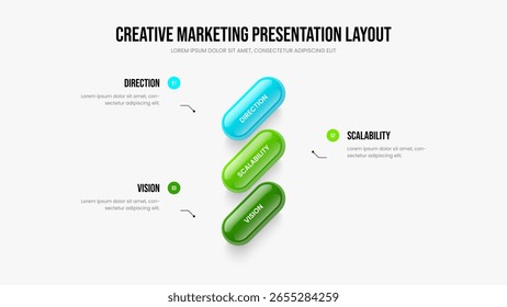 Digital Launch 3 Element Diagram Slide Template. Project Overview Three Option Infographic Presentation Layout. Professional Growth Frame Design Vector Illustration.