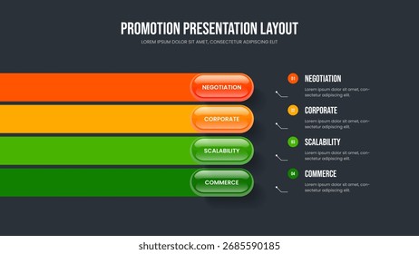 Digital Launch 4 Element Infographic Frame Template. Corporate Review Slideshow Design Vector Illustration. Modern Development Four Option Diagram Presentation Layout.