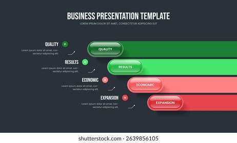 Digital Launch Four Element Infographic Slide Template. Professional Overview 4 Option Diagram Presentation Layout. Investor Plan Slideshow Design Vector Illustration.