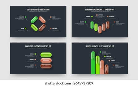 Digital Launch Four Five Three Four Element Diagram Frame Design Vector Illustration Collection. Financial Campaign 4 5 3 4 Step Infographic Slideshow Layout Set.