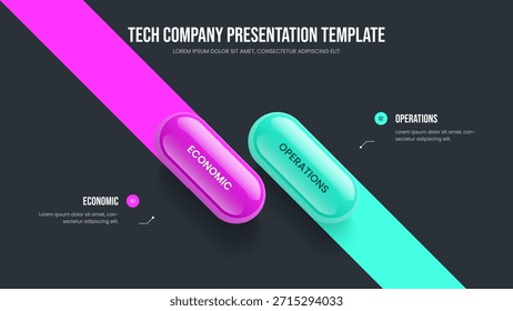 Lanzamiento digital Diseño de diapositiva de infografía de dos opciones. Plantilla de presentación de diagrama de 2 pasos de desarrollo financiero. Ilustración vectorial de diseño de marco de visión de ventas.
