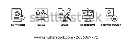 Digital Law banner web icon illustration concept with icon of copyright, dmca, legal, cybercrime, and privacy policy