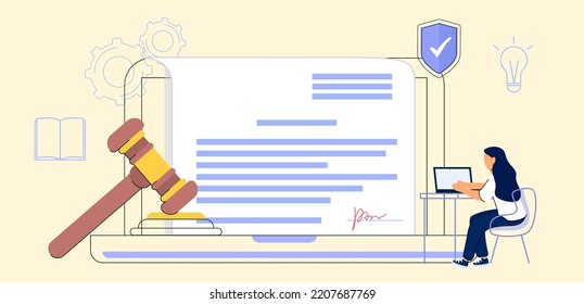 Digital law concept Legal advice Online lawyer assistance for regulation legal issues and compliance to rules Shield copyright symbol, gavel Labor law attorney consultation Legal assistance business