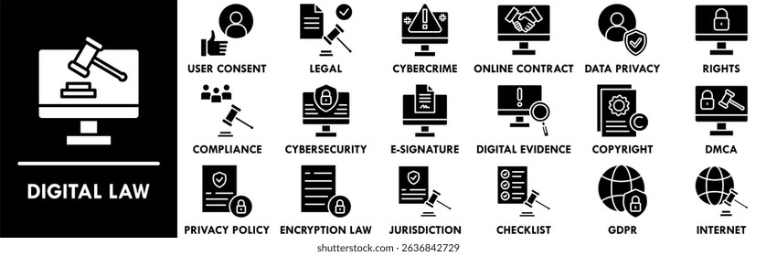 Digital Law icon collection set. Containing design digital, law, technology, business, legal