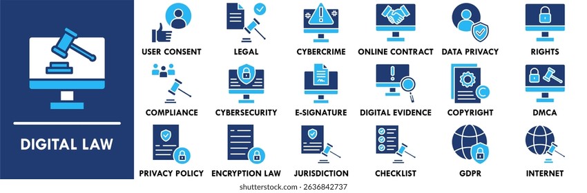 Digital Law icon collection set. Containing design digital, law, technology, business, legal