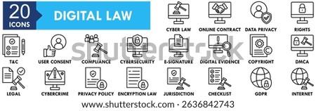 Digital Law icon collection set. Containing design digital, law, technology, business, legal