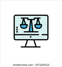 Digital Law Online, Computer, Technology, Screen  Flat Color Icon. Vector icon banner Template