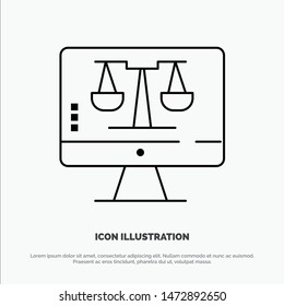 Digital Law Online, Computer, Technology, Screen Line Icon Vector