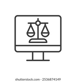 Derecho Digital Online, en línea de diseño. Digital, derecho, en línea, Derechos de autor, regulación, conformidad, derechos sobre el Vector de fondo blanco. Icono de trazo editable de Digital Law Online