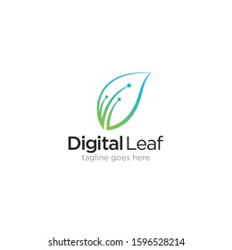 Digital Leaf Logo Concept, Technology Leaf Logo Designs Template