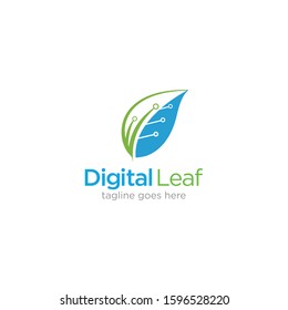 Digital Leaf Logo Concept, Technology Leaf Logo Designs Template