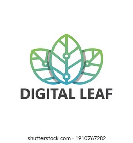 Digital leaf logo template design