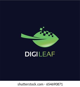 Digital Leaf Logo Template Design