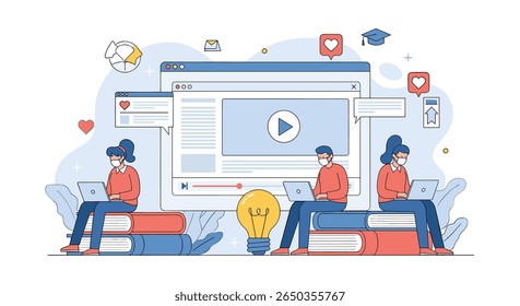 Estudantes de colaboração e aprendizagem digital se conectam on-line para obter experiências educacionais